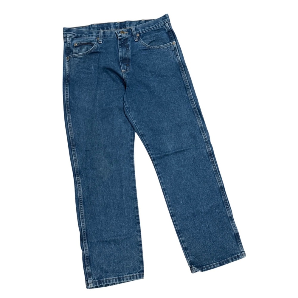 Wrangler Rugged Wear Mens Blue Relaxed Straight Leg Jeans cowboy classic 34x30